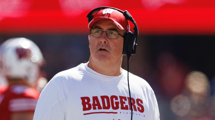 Wisconsin Badgers head coach Paul Chryst looks on during the third quarter against the Illinois Fighting Illini at Camp Randall Stadium.